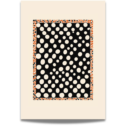 Dot Illusion leker med perspektiv og mønster. De hvite prikkene mot svart bakgrunn skaper et optisk spill som både fascinerer og forskjønner. Illustrasjon viser motiv med bred kant.