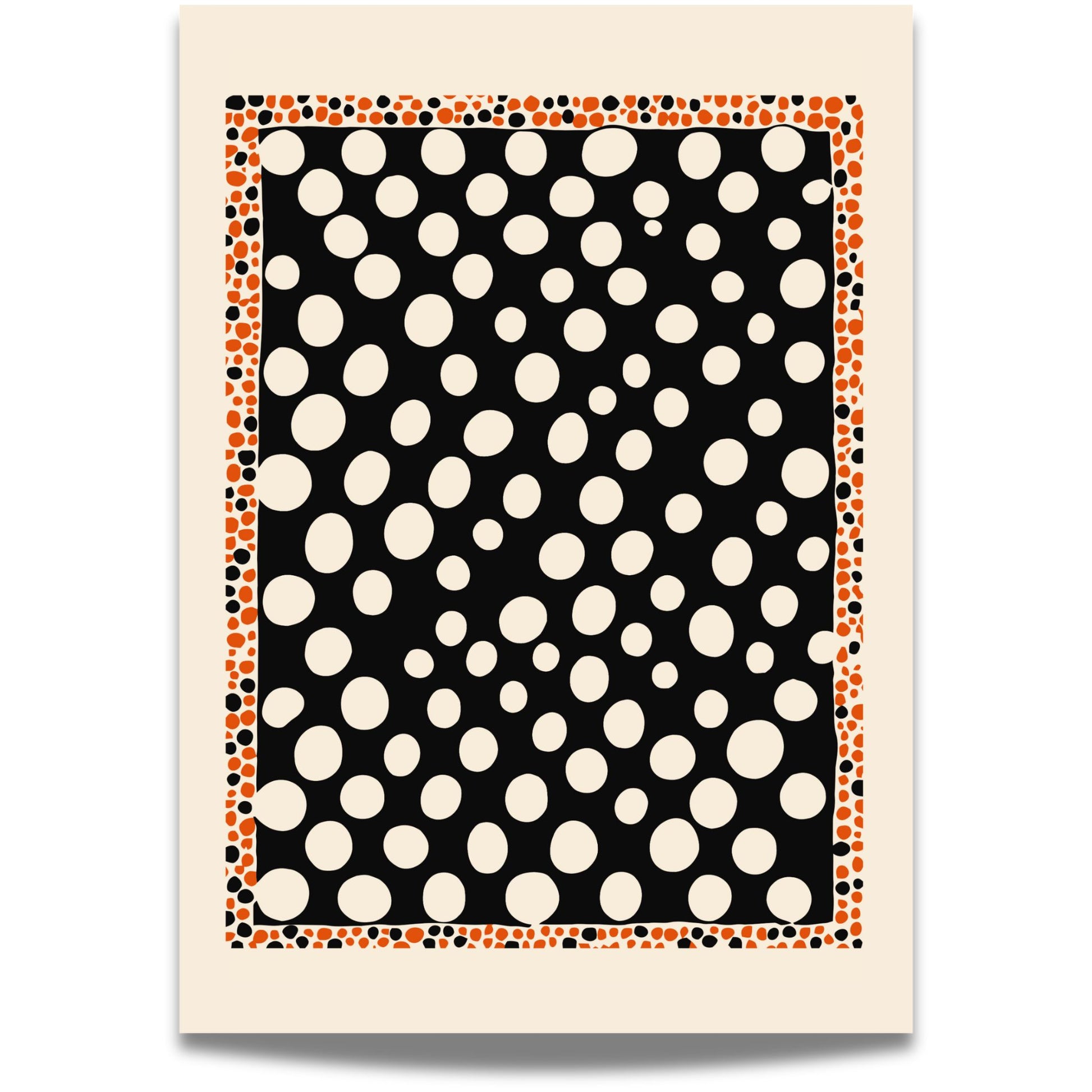 Dot Illusion leker med perspektiv og mønster. De hvite prikkene mot svart bakgrunn skaper et optisk spill som både fascinerer og forskjønner. Illustrasjon viser motiv med smal kant.