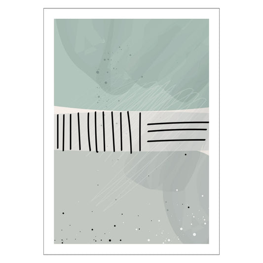 Dusty Green Collection No1, grafisk motiv i dus grønn, grå og beige. Plakat og lerret.