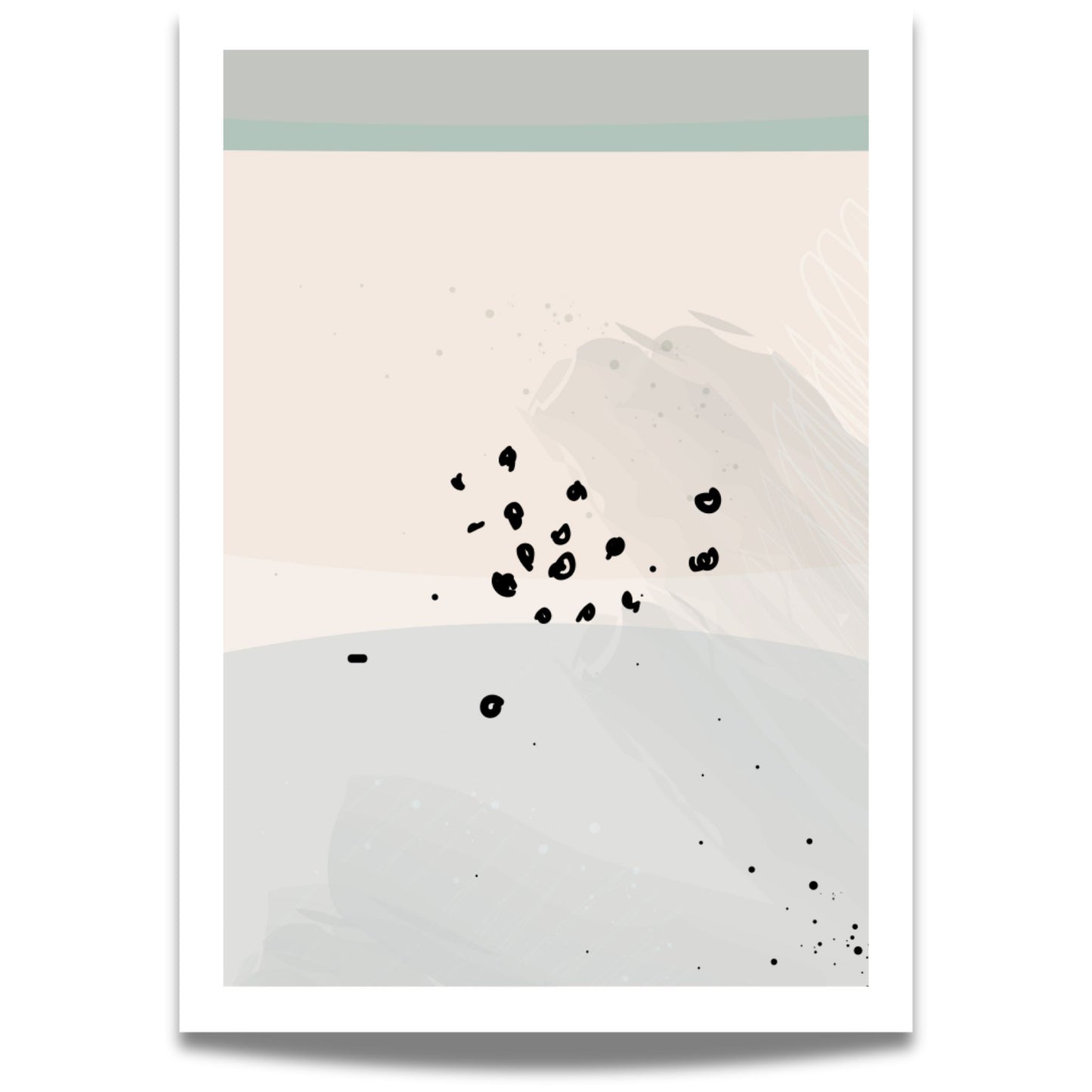  Dusty Green No3, en elegant og subtil kunstplakat som kombinerer duse grønntoner, beige nyanser og et delikat, abstrakt mønster. 