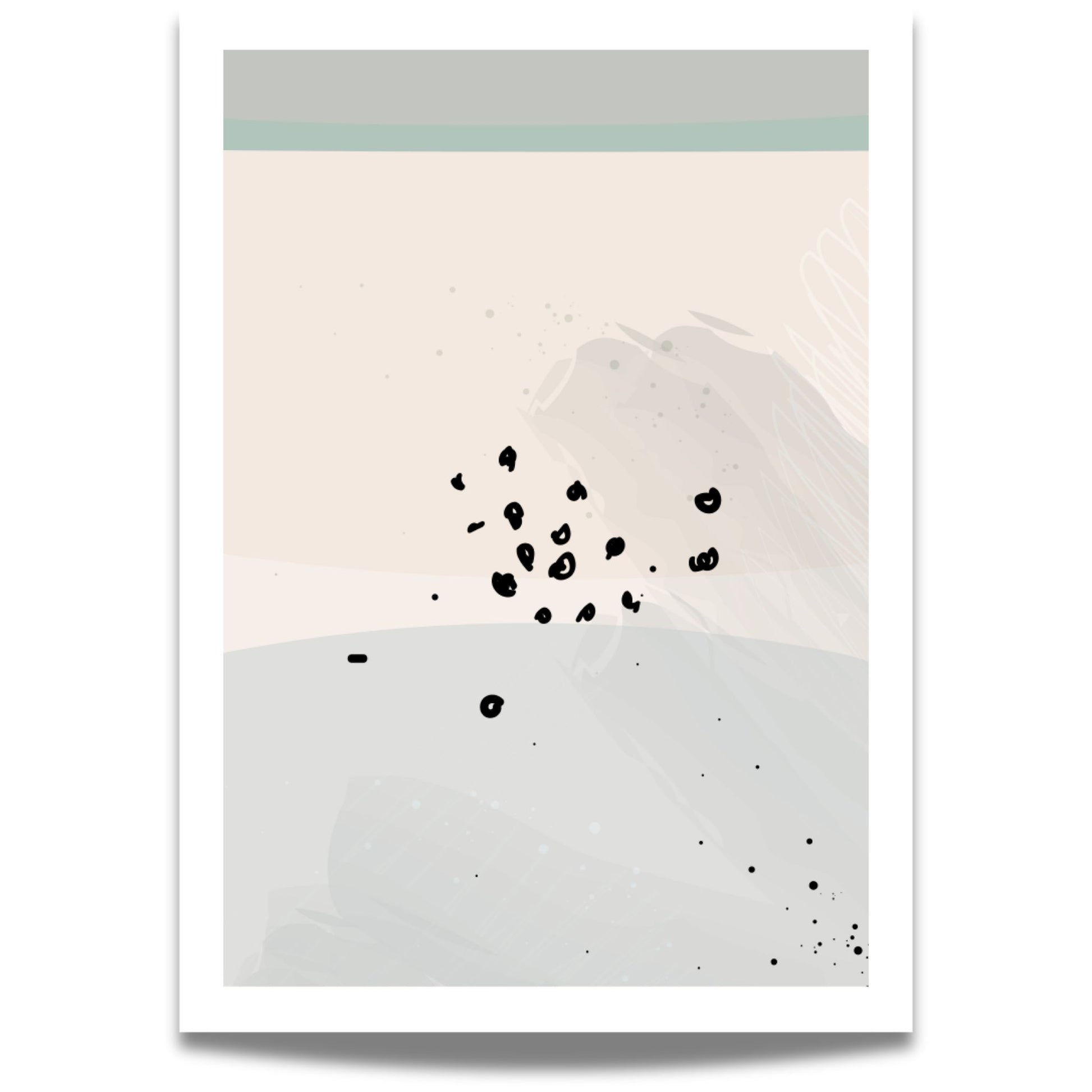  Dusty Green No3, en elegant og subtil kunstplakat som kombinerer duse grønntoner, beige nyanser og et delikat, abstrakt mønster. 