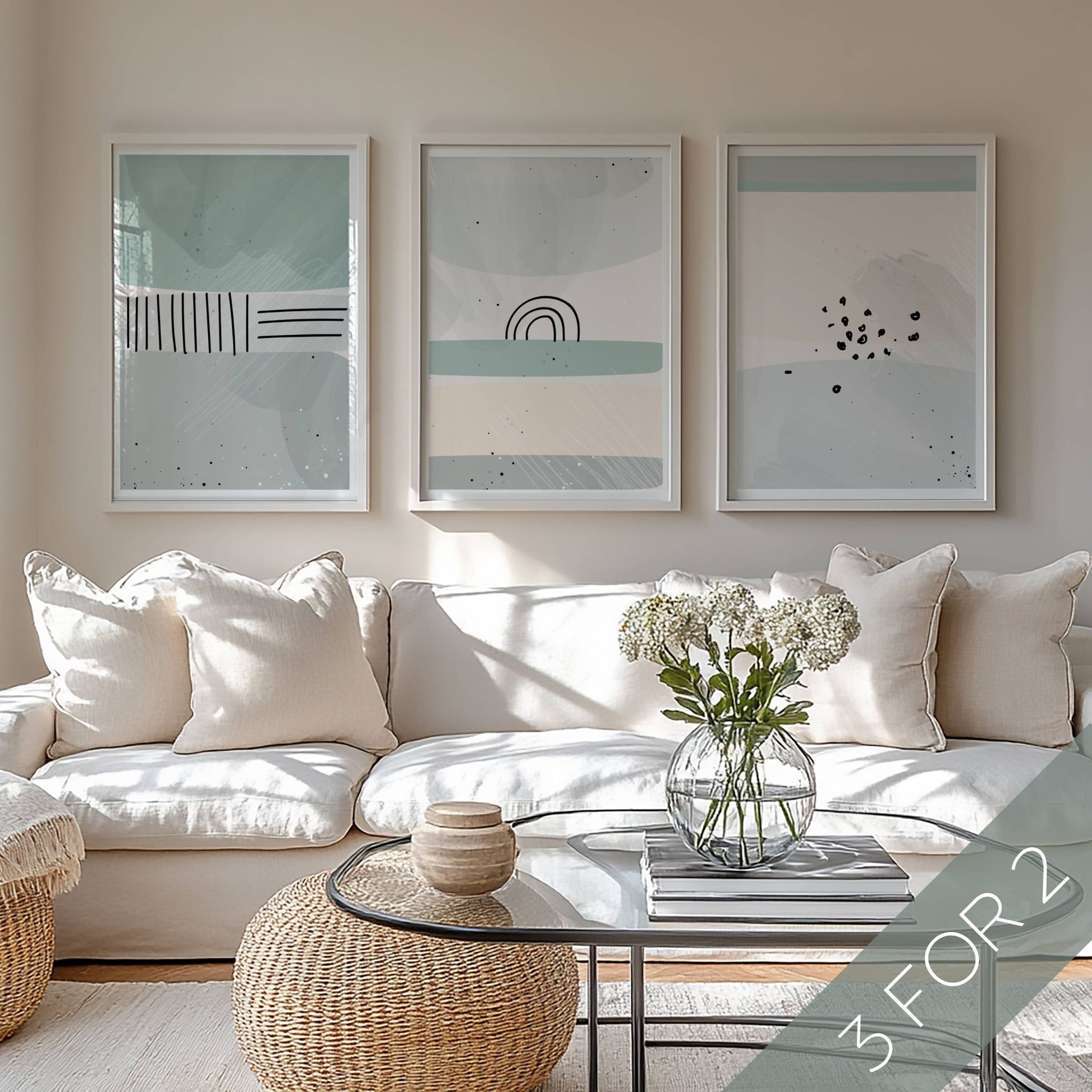 Disse kunstverkene kombinerer minimalistisk design med naturlige elementer, perfekt for å gi hjemmet ditt et friskt og harmonisk uttrykk.