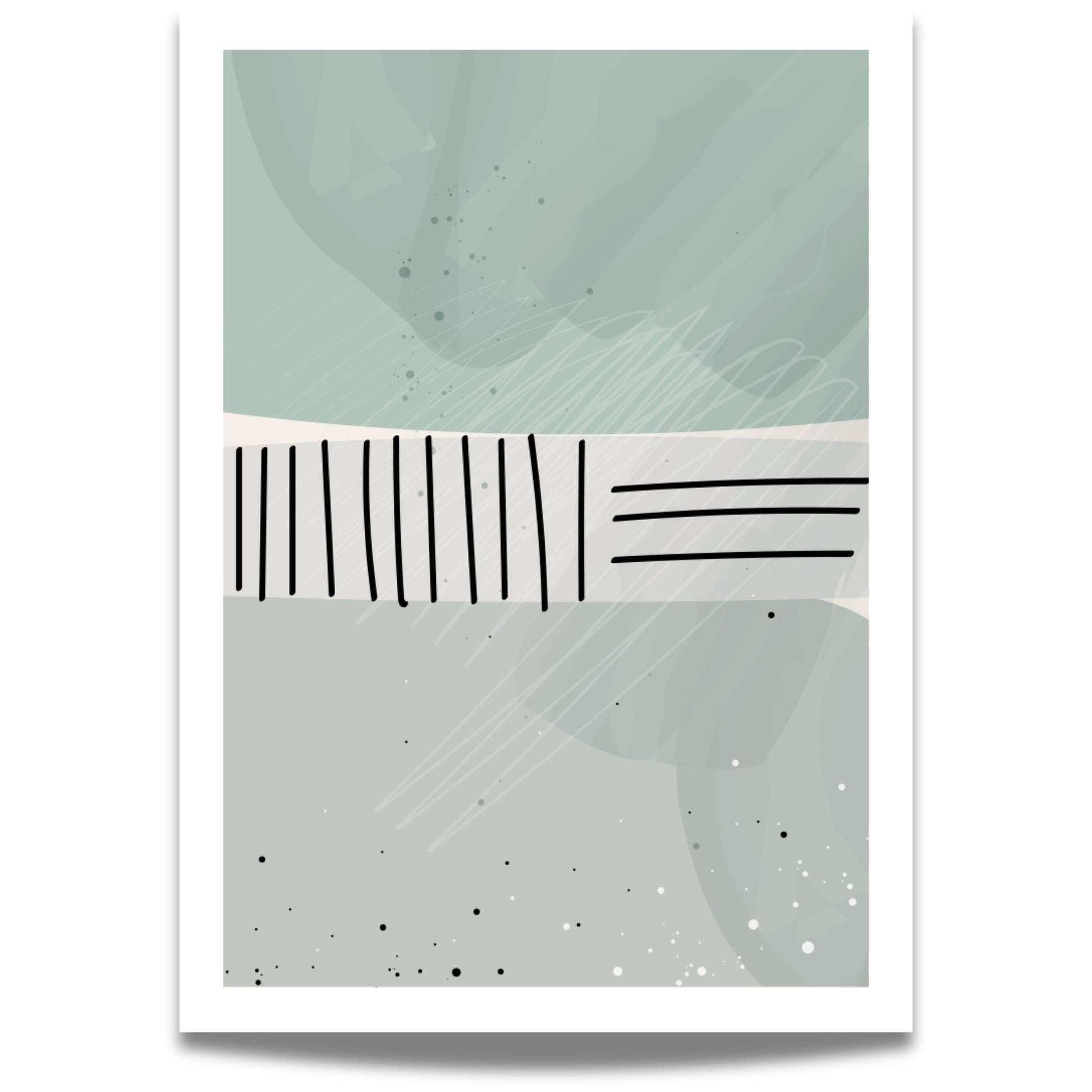 Dusty Green No1, en stilren plakat med delikate grønntoner og subtile linjestrukturer.