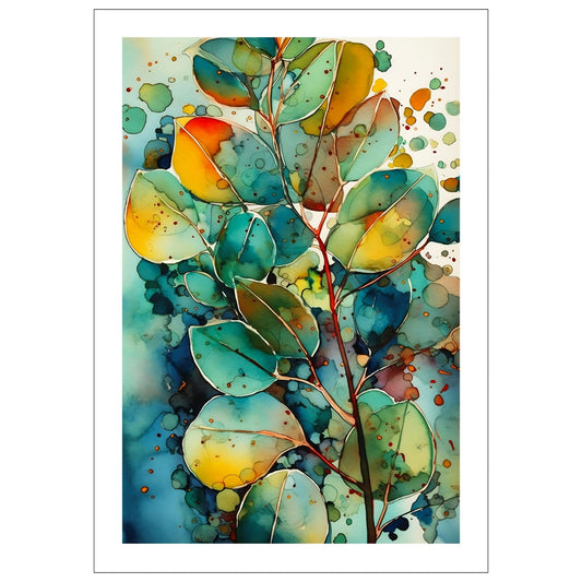 Eucalyptus Leaves - Grafisk akvarell som plakat eller lerret.