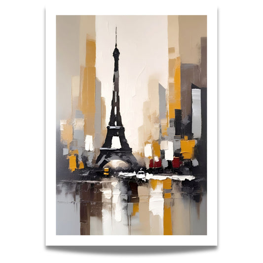 Gjør interiøret ditt unikt med "Eiffeltårnet i Gulltoner", et kunstverk som kombinerer Paris' ikoniske Eiffeltårn med en moderne, abstrakt stil.