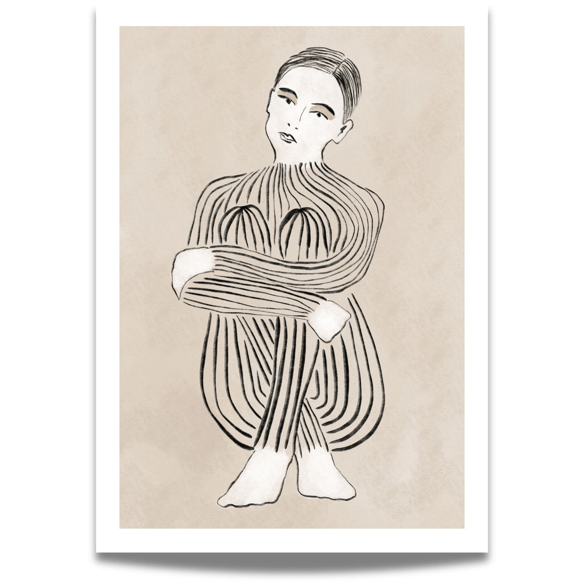 Embrace minimalistisk kunstplakat med figurativ strektegning i sort og beige