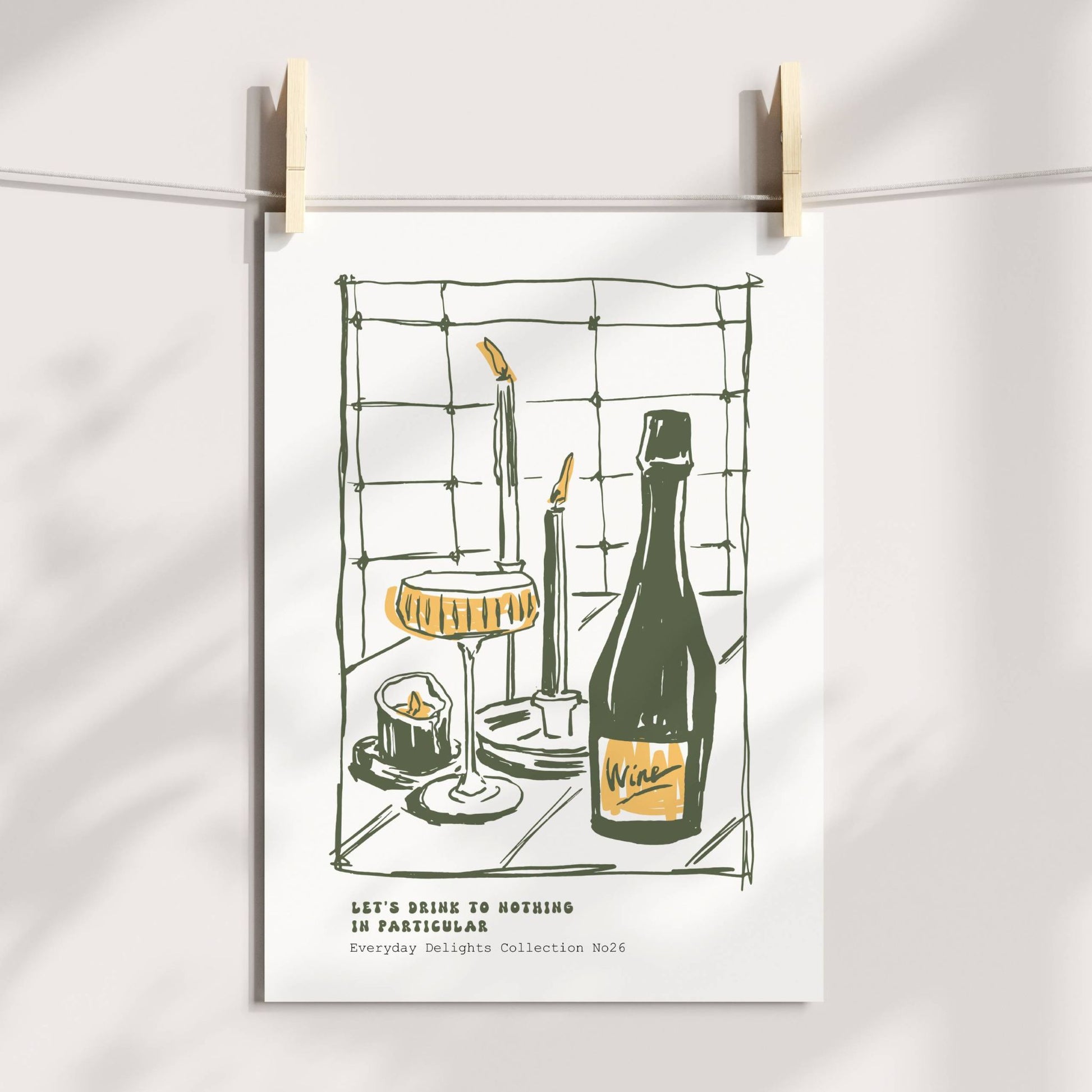 Stilrent motiv med stearinlys og bobler – elegant plakat med tekst og lun atmosfære - på print.