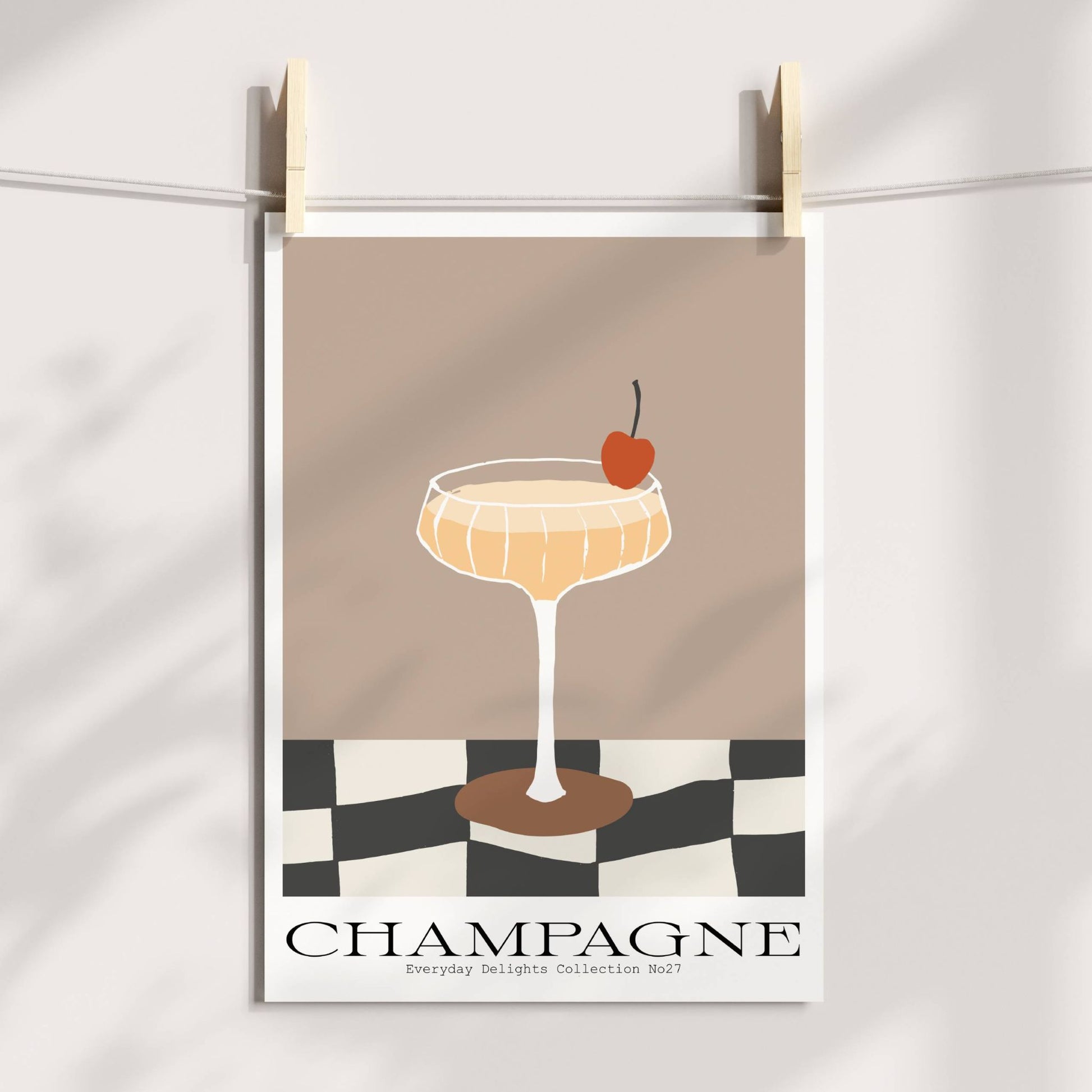 Sofistikert plakat med glass på flislagt underlag – minimalistisk og dekorativ barvegg-kunst - på print.