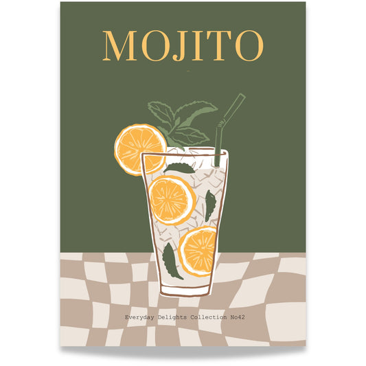 Everyday Delights No42 – Mojito med appelsin – illustrert cocktailplakat.