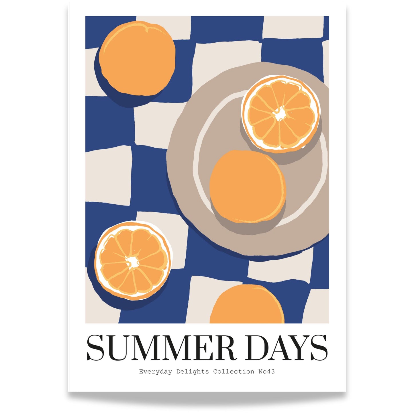 Everyday Delights No43 – Sommerbord med appelsiner – retro plakat med rutemønster.