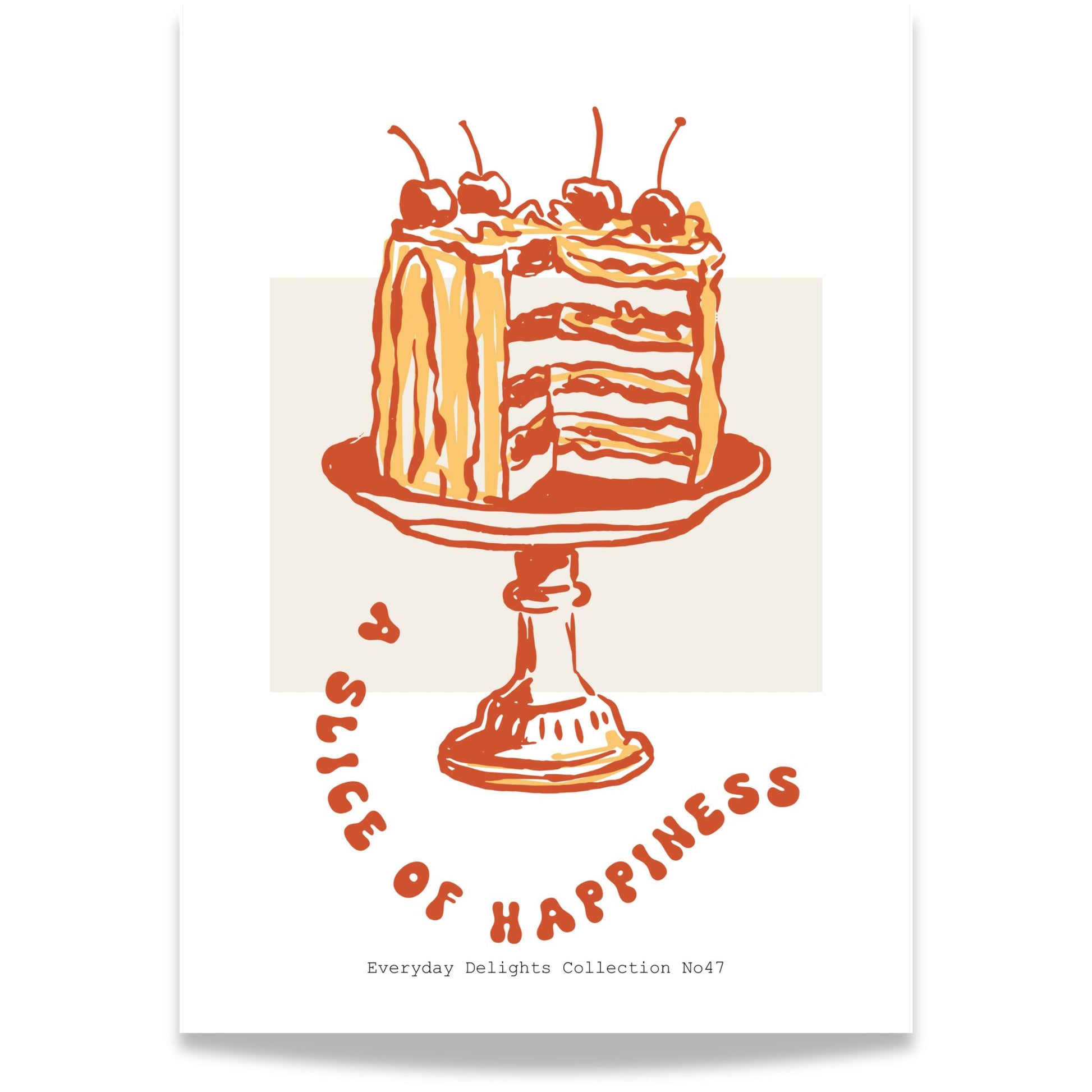 Everyday Delights No47 – Kake med kirsebær – dessertplakat med tekstbue.