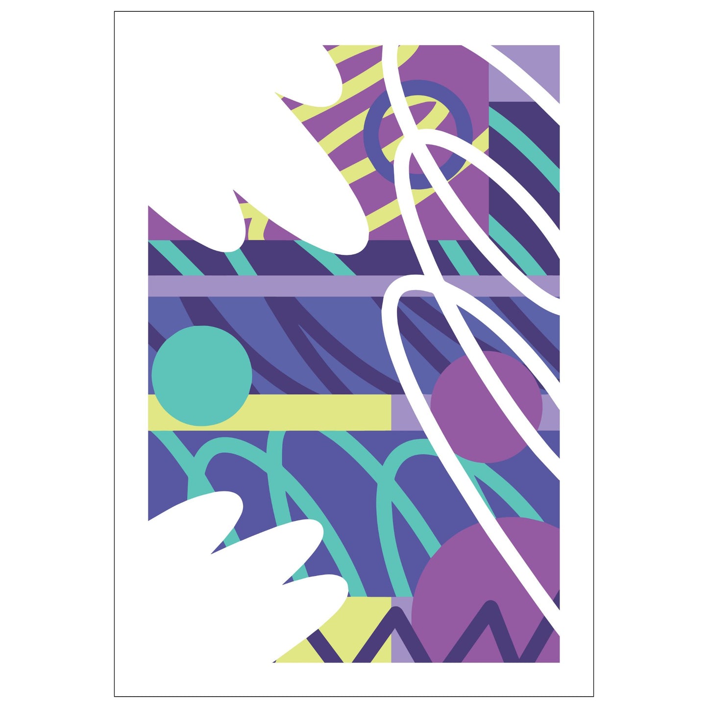 "Experimental Art" – Grafisk serie designet for å fange øyets. Med nyanser av lilla, mint, blått og hvitt, tilbyr denne serien en frisk og dynamisk estetikk som passer perfekt inn i moderne innredningsstiler.