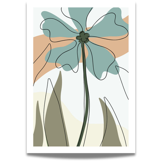 Funky Line Flora No1 er en moderne blomsterplakat der organiske linjer møter stiliserte flater i jordnære nyanser