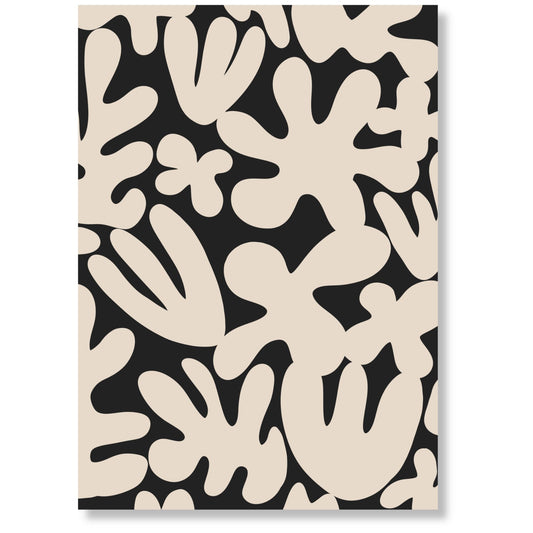 Flowing Shapes grafisk kunst på lerret i beige, krem og sort