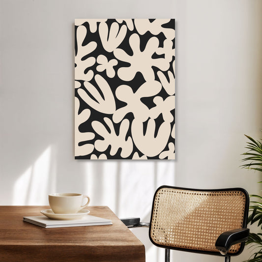 Flowing Shapes lerretsbilde i beige og sort i moderne interiør