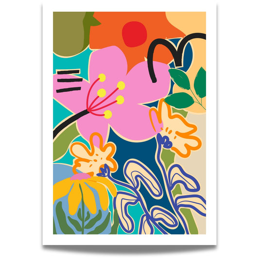 Funky Flora Fargerike Plakat er en leken og energisk plakatserie som hyller farger, former og kreativ frihet.  