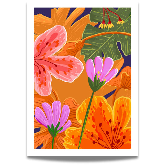 Funky Flora Fargerike Plakat er en leken og energisk plakatserie som hyller farger, former og kreativ frihet.  