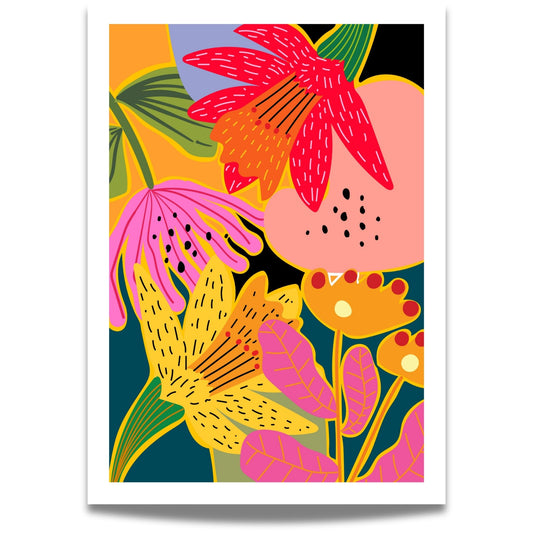 Funky Flora Fargerike Plakat er en leken og energisk plakatserie som hyller farger, former og kreativ frihet.  