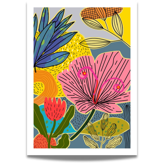 Funky Flora Fargerike Plakat er en leken og energisk plakatserie som hyller farger, former og kreativ frihet.  