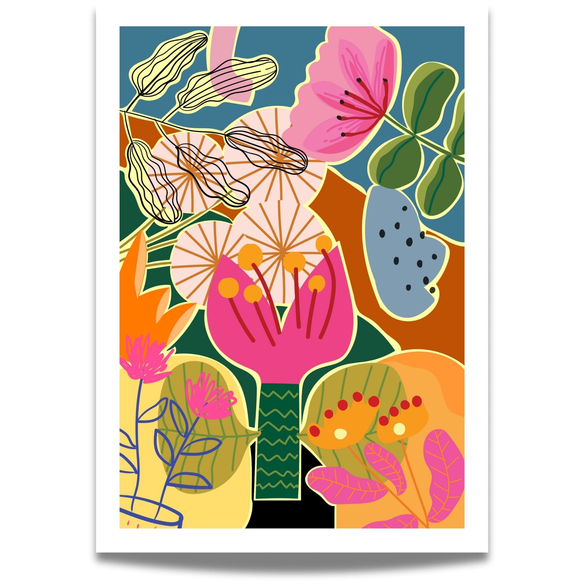Funky Flora Fargerike Plakat er en leken og energisk plakatserie som hyller farger, former og kreativ frihet. I 