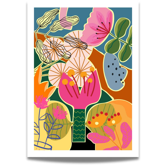 Funky Flora Fargerike Plakat er en leken og energisk plakatserie som hyller farger, former og kreativ frihet. I 
