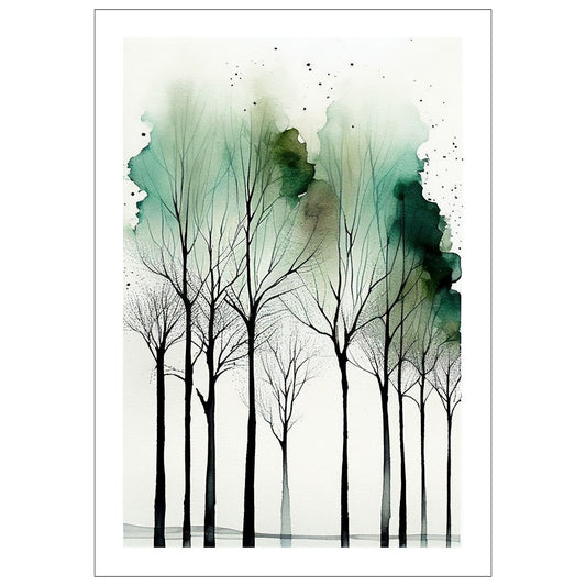 Grafisk akvarell - Green Forest. Fås som plakat og på lerret.
