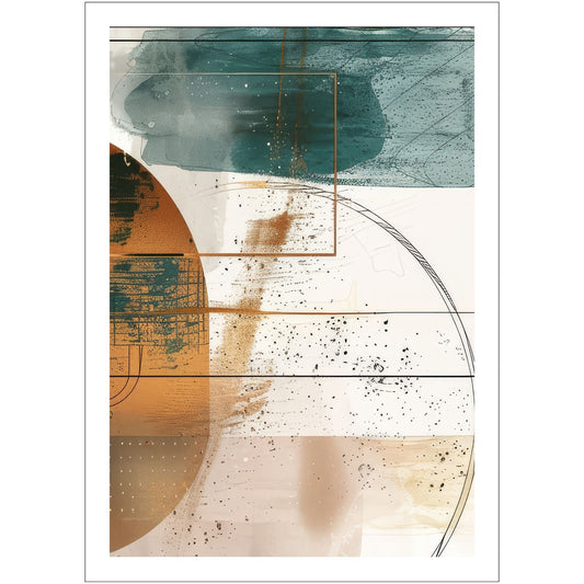 Disse geometriske formene i jordnære fargetoner som rust, teal og krem gir en perfekt balanse mellom moderne design og tidløs eleganse.  