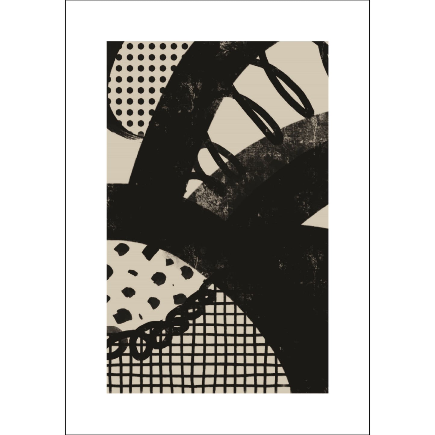Geometric Art Shapes plakat kombinerer abstrakte geometriske former med minimalistiske linjer og dynamiske mønstre. 