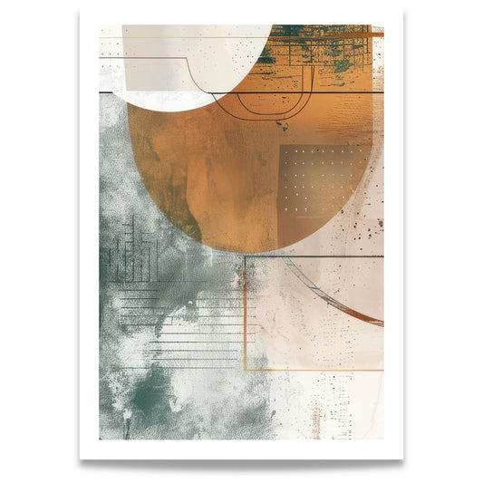 Geometric Harmony No2 abstrakt geometrisk plakat med varme jordtoner og grønnblå detaljer