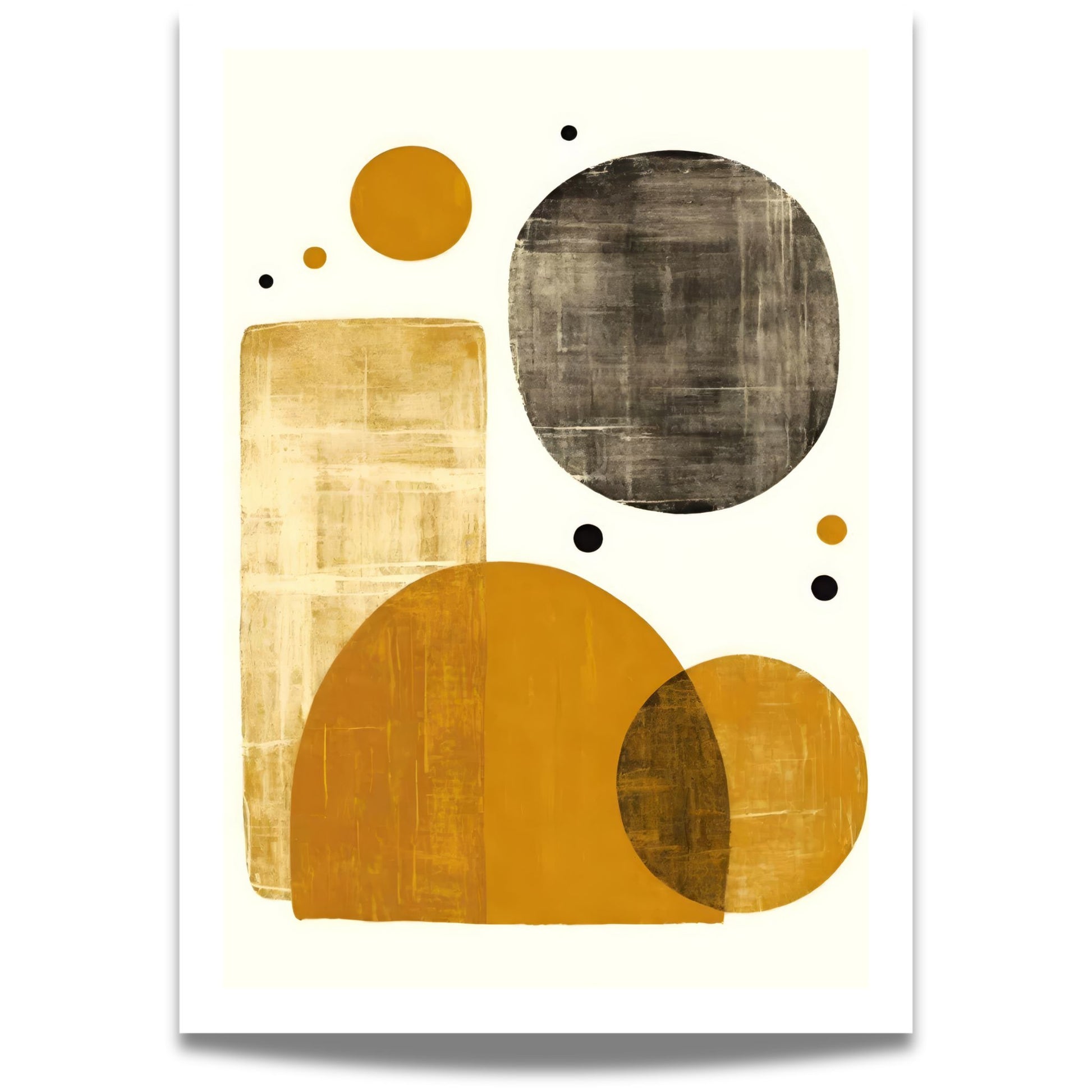  Golden Balance – en abstrakt kunstplakat og lerretstrykk med en harmonisk komposisjon av former og teksturer. 