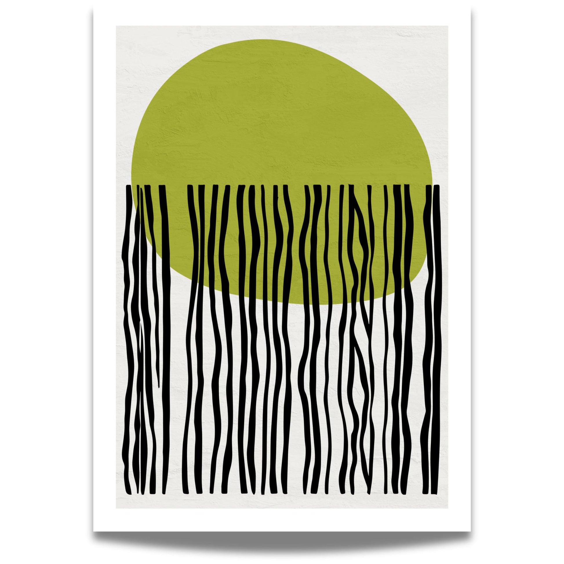 Green Sun – mid-century moderne plakat er en stilren og kunstnerisk tolkning av sol, skygge og rytme.
