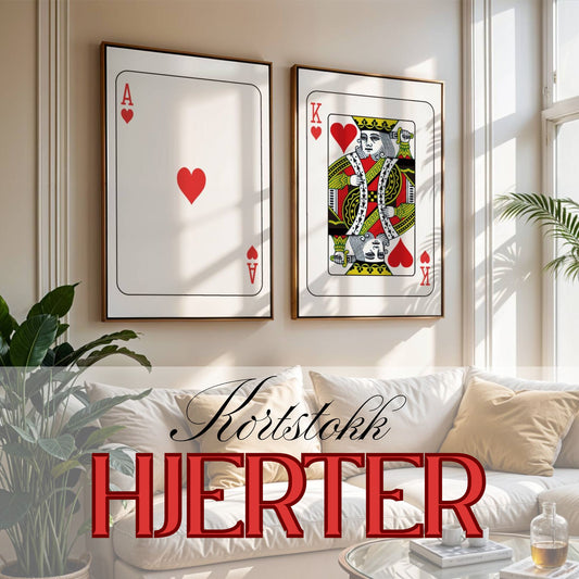 KORTSTOKK Hjerter Ess og Konge Plakat i stueinteriør – moderne kunst på vegg