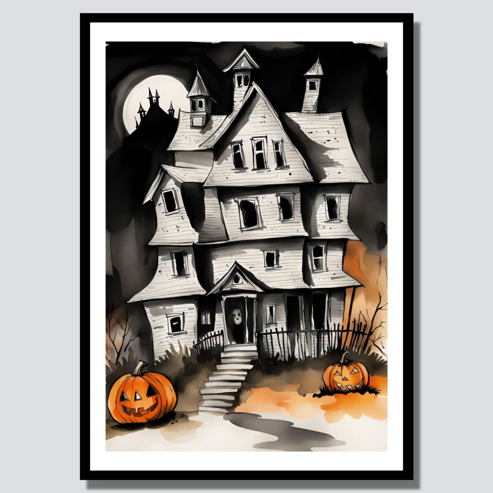 Creepy og kul halloweenplakat. Motivet som er i cartoon forestiller et spøkelseshus