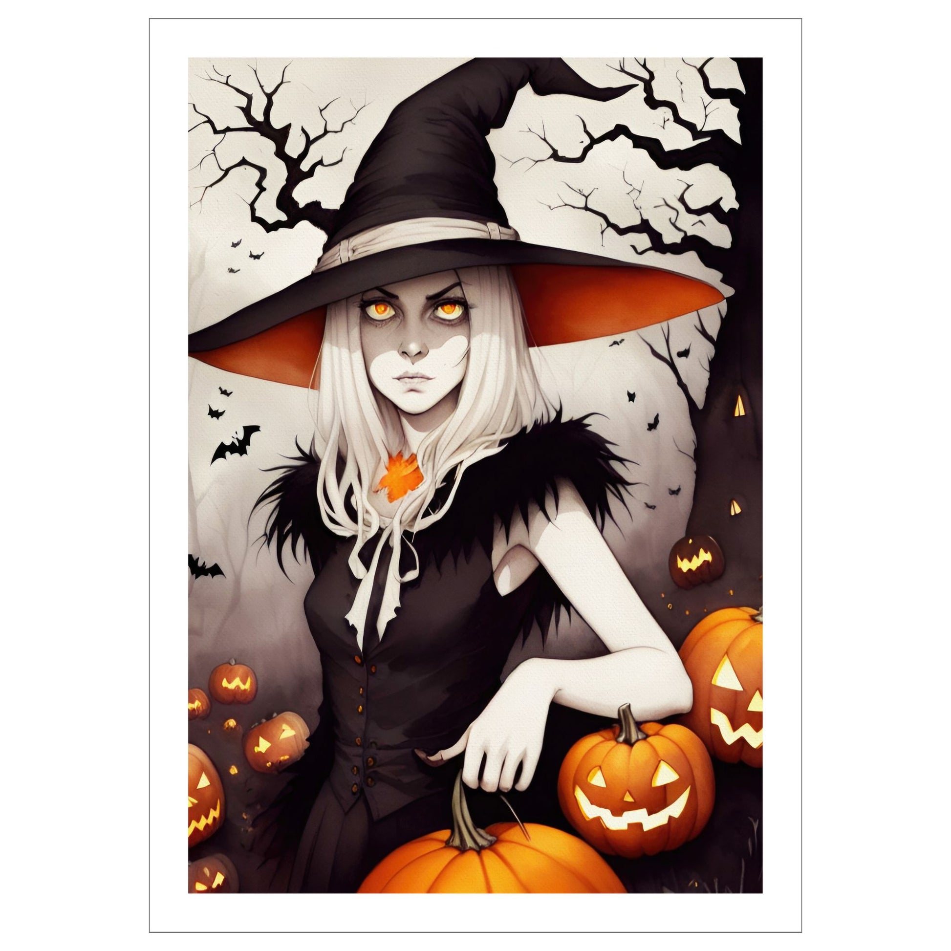 Creepy og kul halloweenplakat av en heks