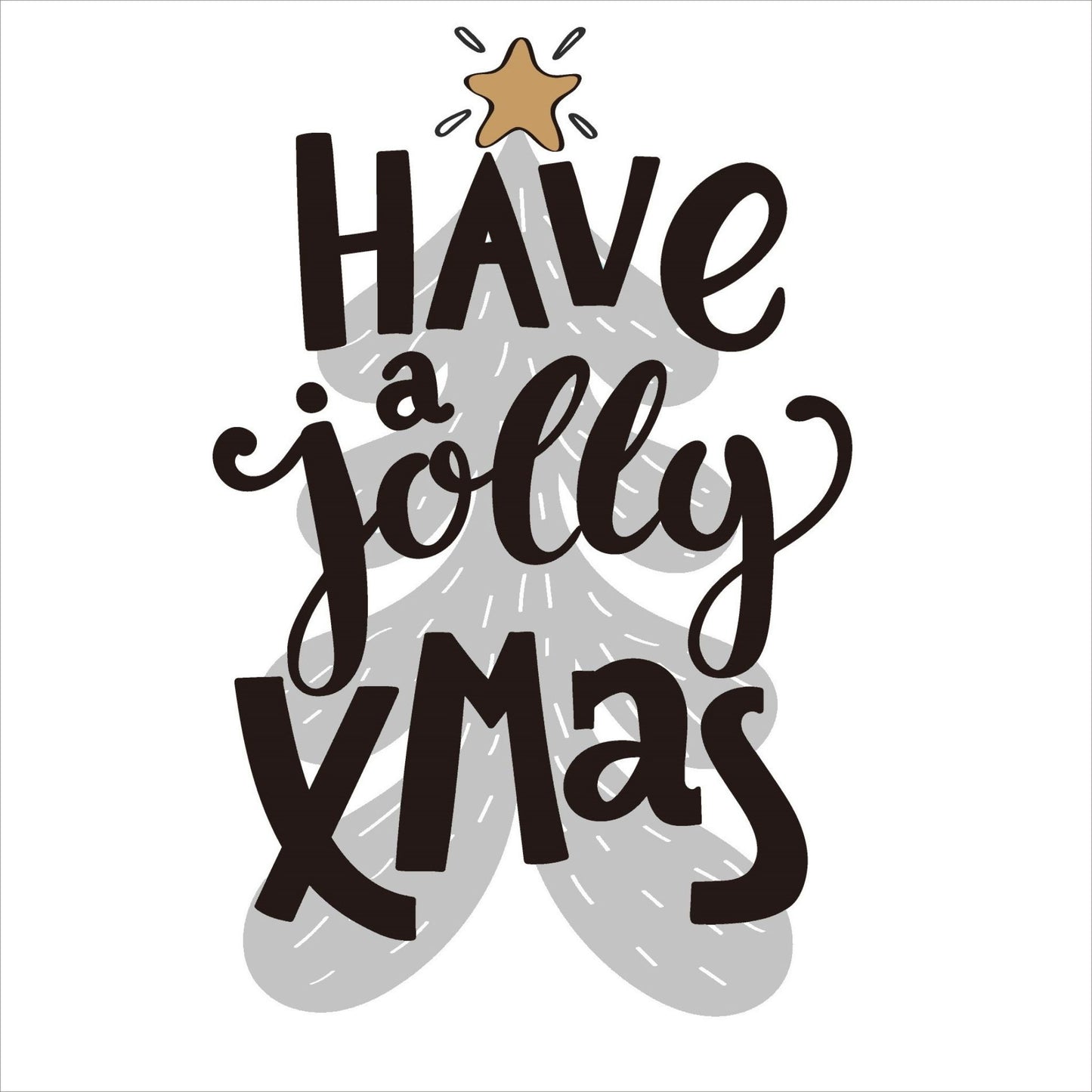 Søte julekort i håndtegnet cartoon. 10 pk. Fargemyanser i rød, grå, sort, hvit og gull.  Motiv av juletre med julestjerne i toppen. Tekst på kort "have a jolly xmas"