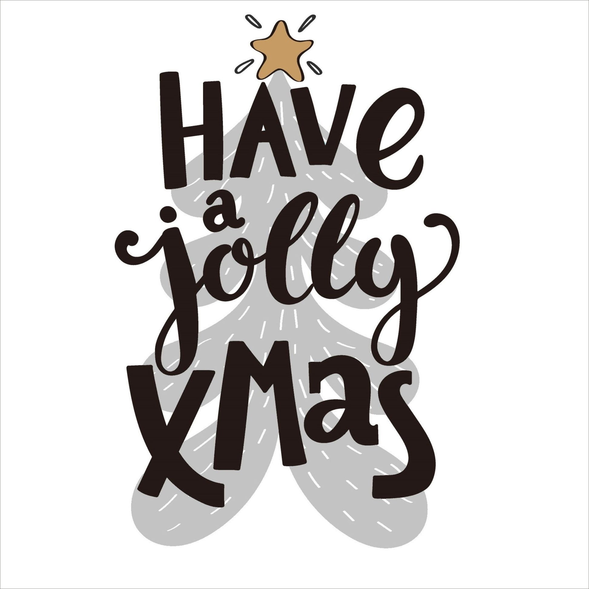 Søte julekort i håndtegnet cartoon. 10 pk. Fargemyanser i rød, grå, sort, hvit og gull.  Motiv av juletre med julestjerne i toppen. Tekst på kort "have a jolly xmas"