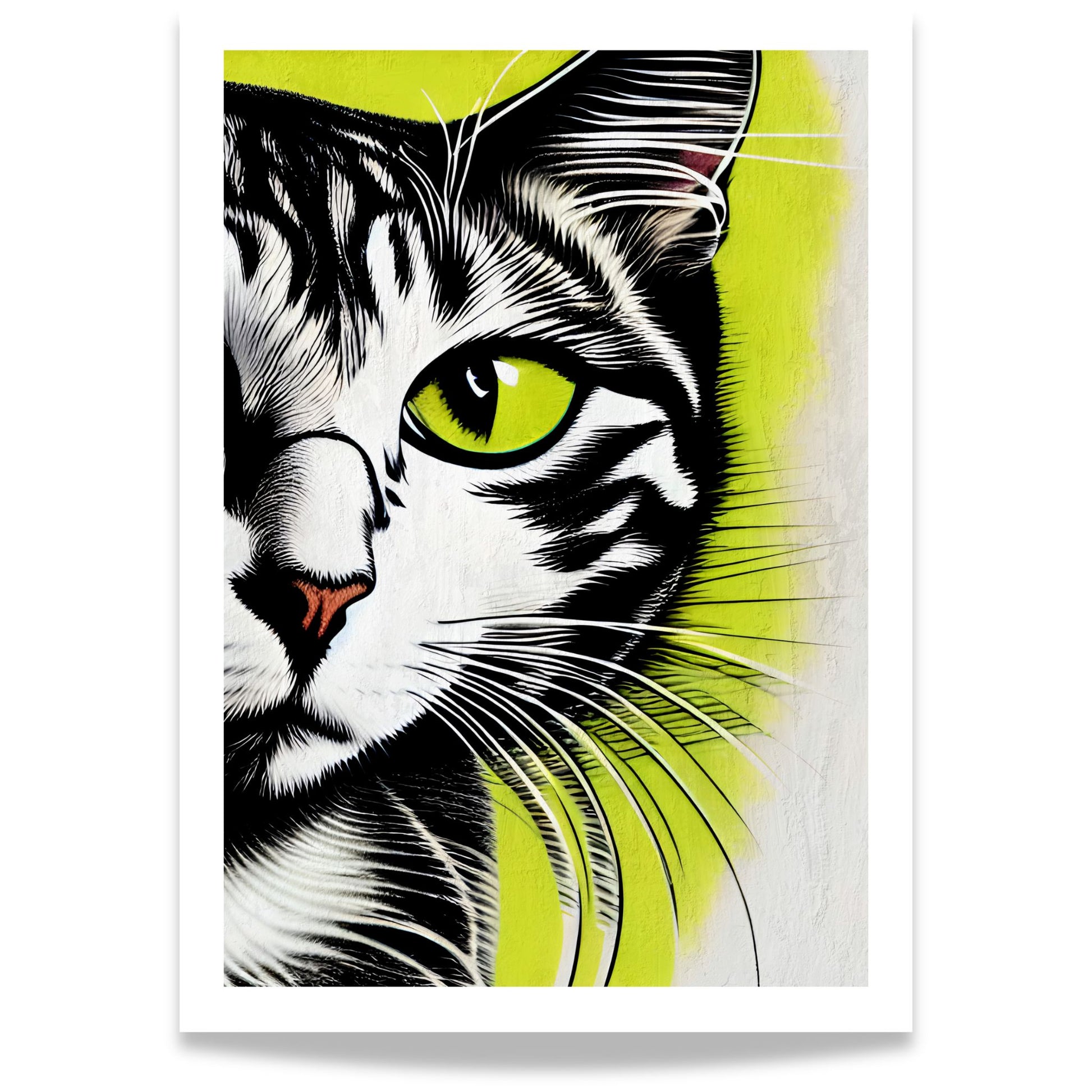 Hypnotic Gaze, en dristig og moderne kunstplakat som skildrer en majestetisk katt i intense detaljer.