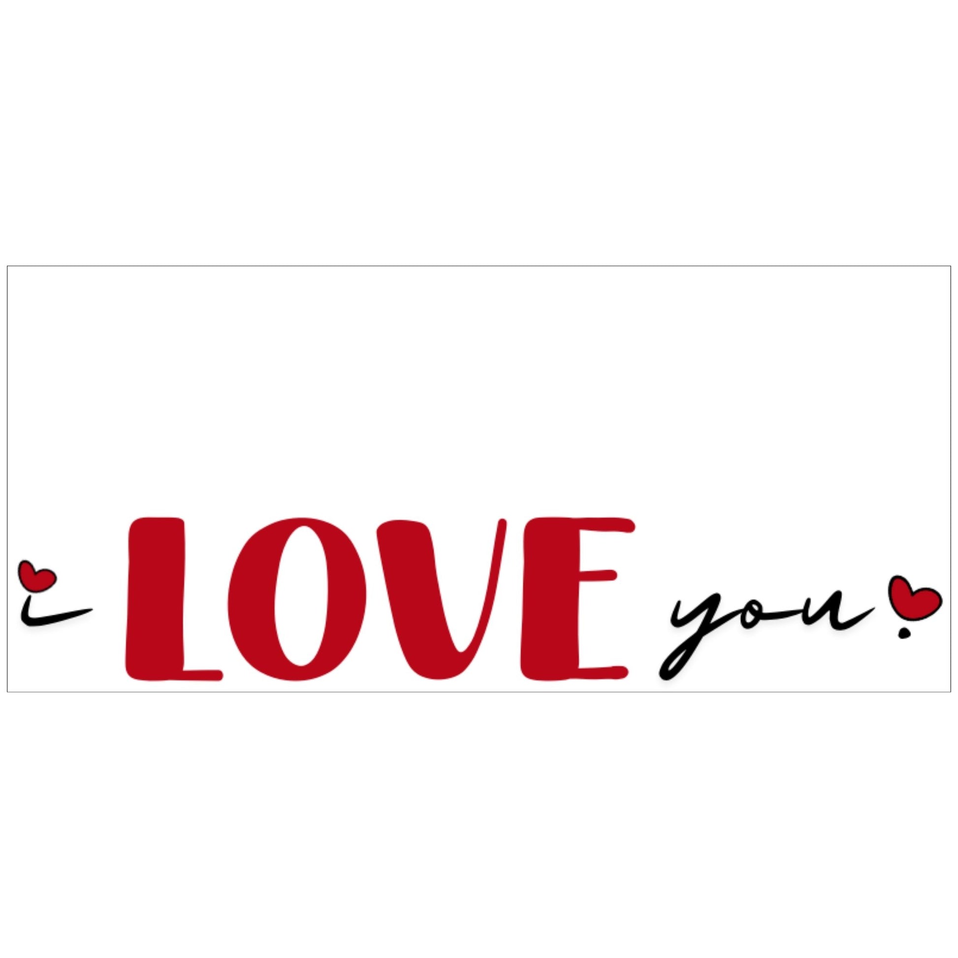 Trykkeillustrasjon av et stilrent I LOVE YOU-krus som har en moderne og minimalistisk design med elegant typografi og små hjerteaksenter som gir et romantisk preg. 
