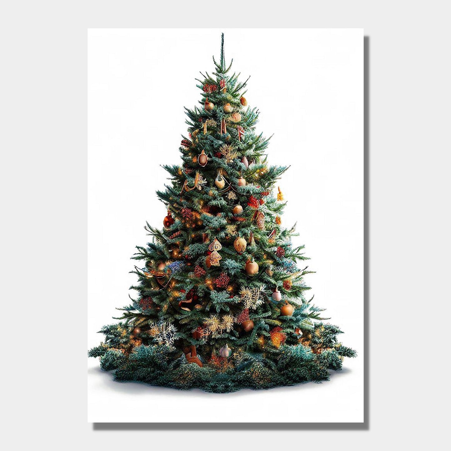Illustrasjonsbilde av juletre på lerret, henger på en vegg.