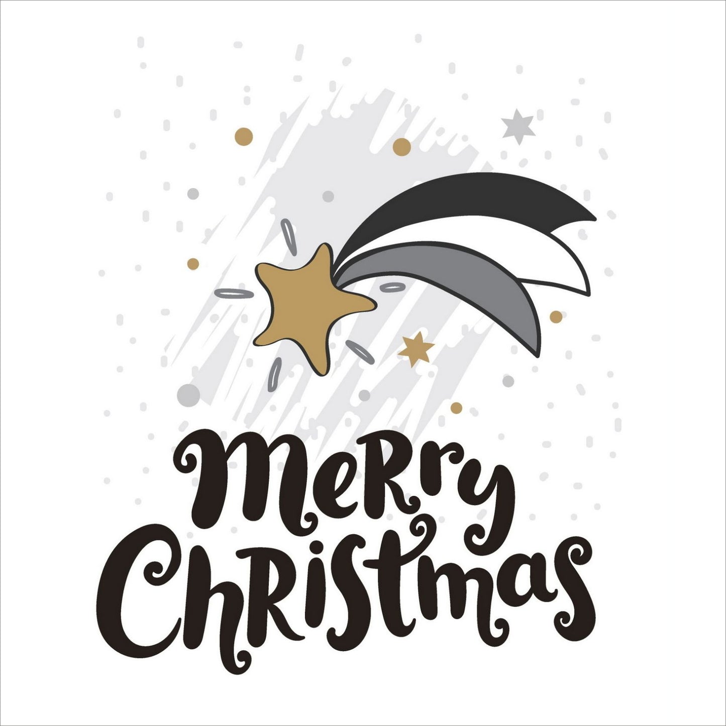 Søte julekort i håndtegnet cartoon. 10 pk. Fargemyanser i grå, sort, hvit og gull. Motiv av en julestjerne. Tekst på kort "merry christmas"