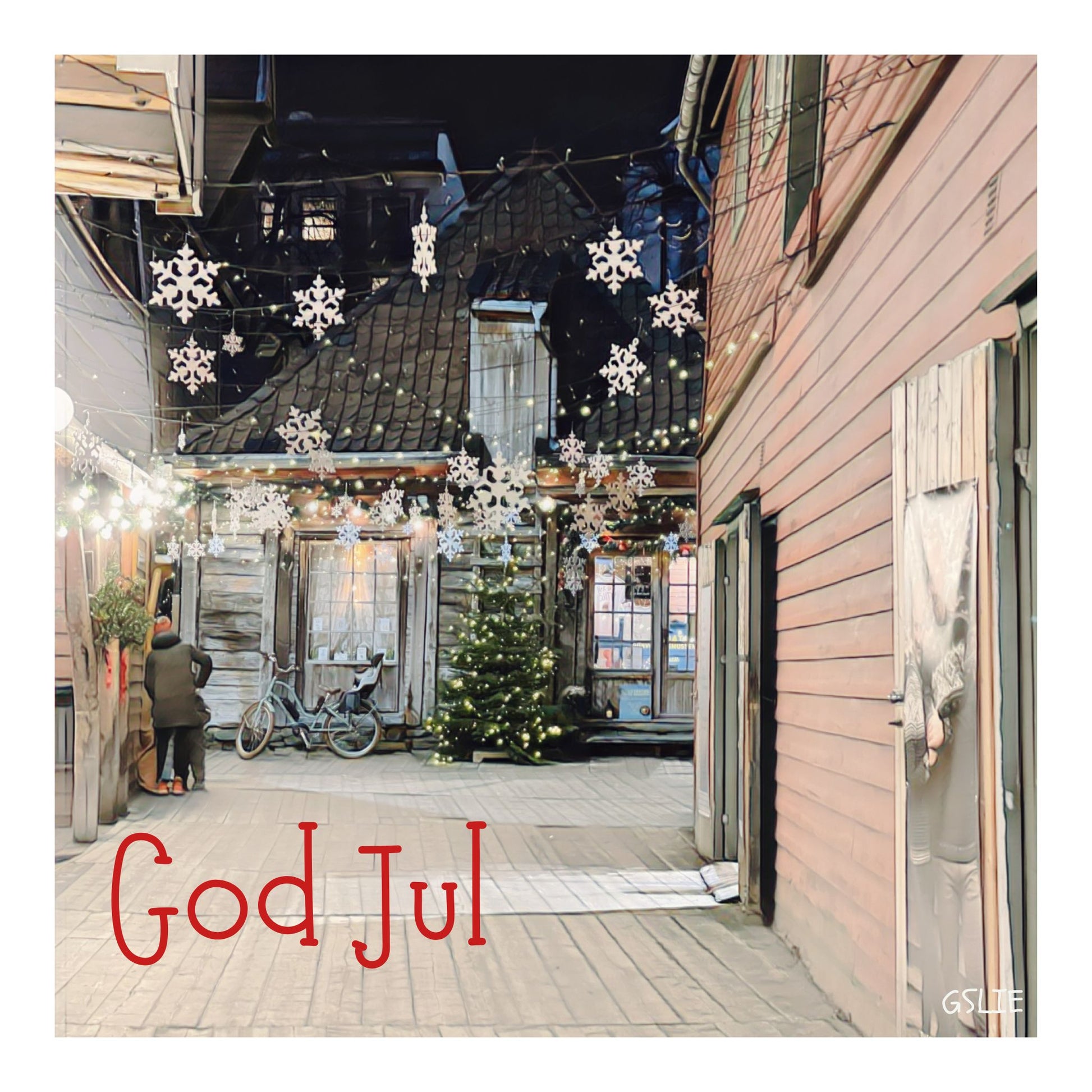 Dekorative julekort fra Bergen - 10 pk. Motiv fra Bryggen.