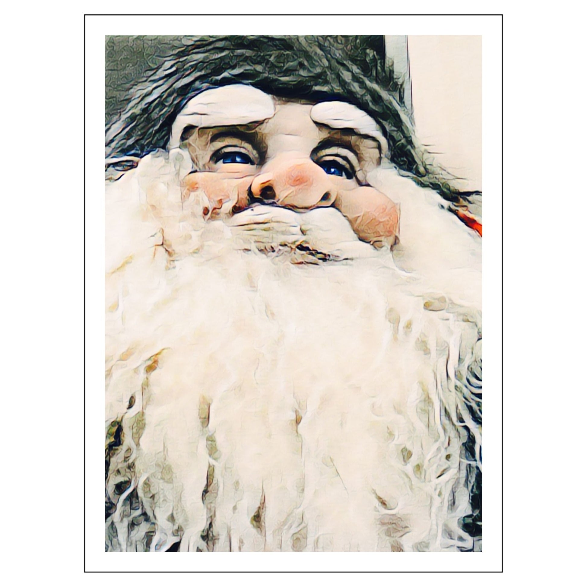 Grafisk julemotiv av ansiktet til en julenisse med stort, hvitt skjegg. Motivet trykkes på plakat og lerret.