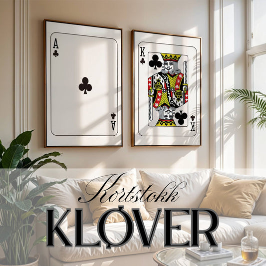 KORTSTOKK Kløver Ess og Konge Plakat i stueinteriør – grafisk kunst på vegg