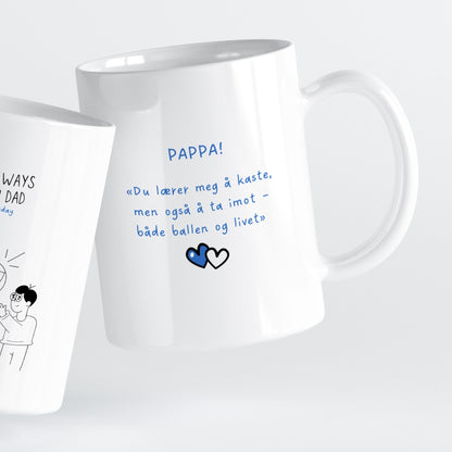 Et nydelig krus med enkle linjer og dypt budskap.
Et uttrykk for kjærlighet og takknemlighet – hver slurk en liten påminnelse om hvor mye pappa betyr.