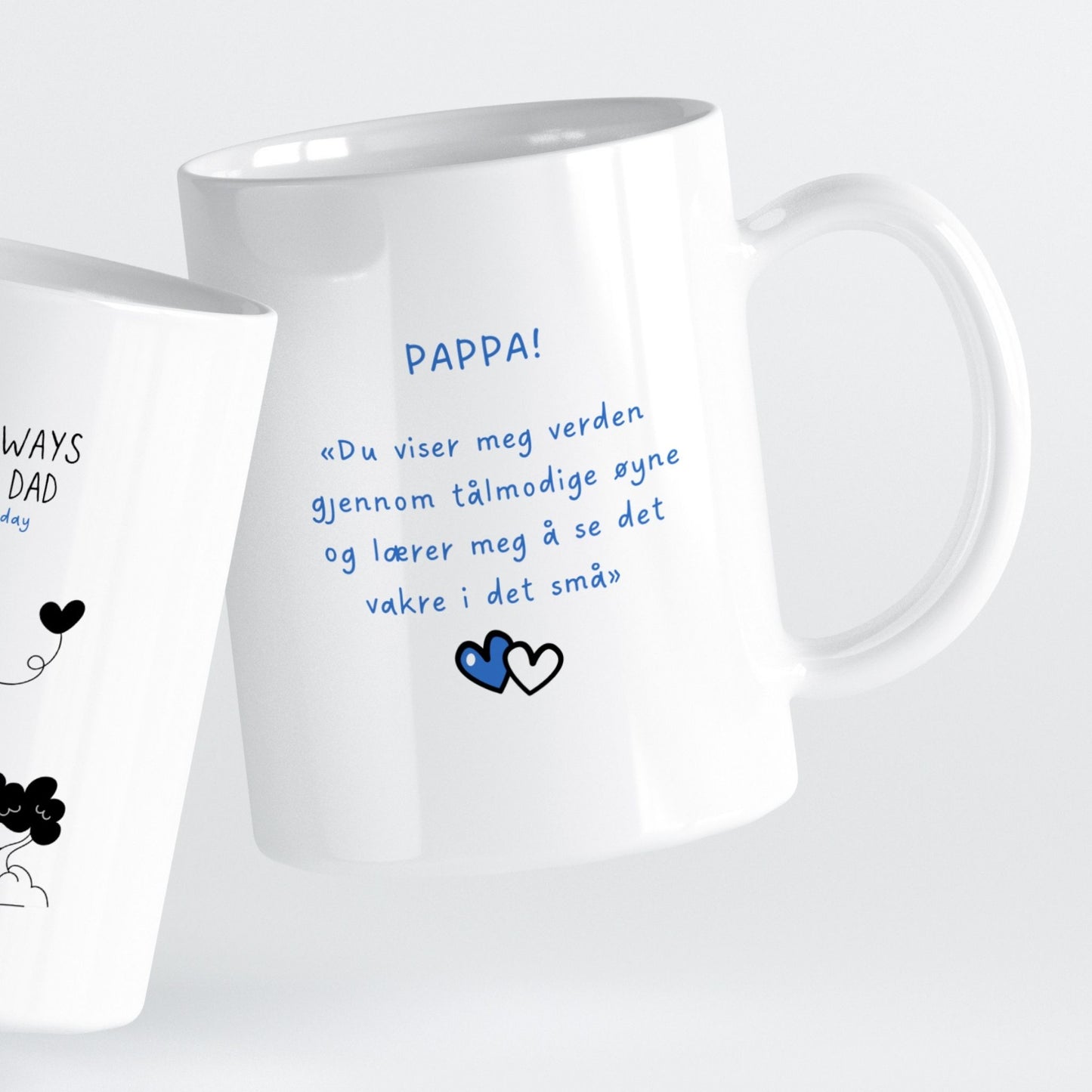 Et stilrent krus som hyller de stille stundene mellom far og barn.
Et motiv som minner oss om trygghet, tålmodighet og kjærlighet uten ord.