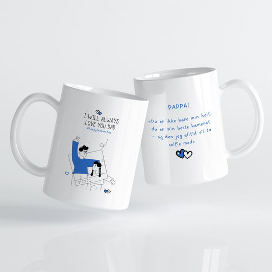 Et lyst og energisk krus som sprer glede fra første slurk.
Motivet formidler humor, varme og hverdagsglede – et smil i kopp-form.