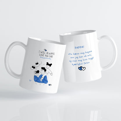 Et krus som minner om den støttende hånden – alltid der.
Det enkle designet fremhever budskapet: kjærlighet varer livet ut.