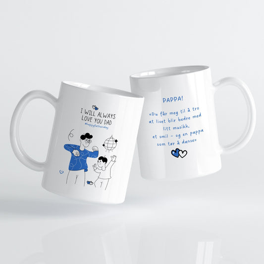 Et lekent og trygt motiv som minner om hvordan fars kjærlighet skaper rom for latter og ro.
Et krus som passer like godt på kontoret som hjemme.