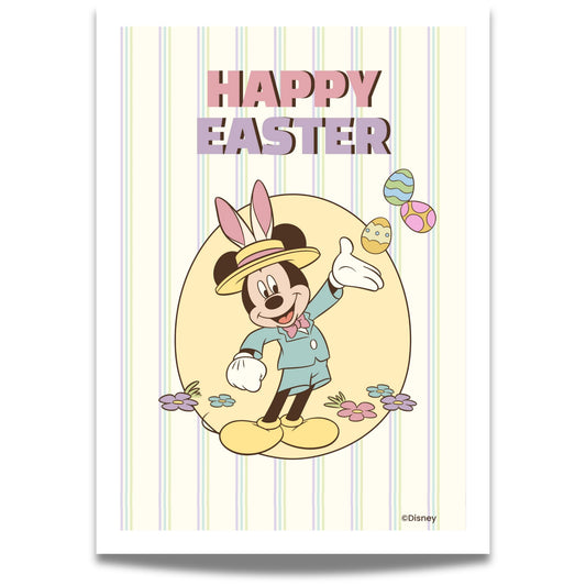 Happy Easter - Mikke Mus plakat, en hjertevarm grafisk illustrasjon som bringer glede og latter til ethvert rom.