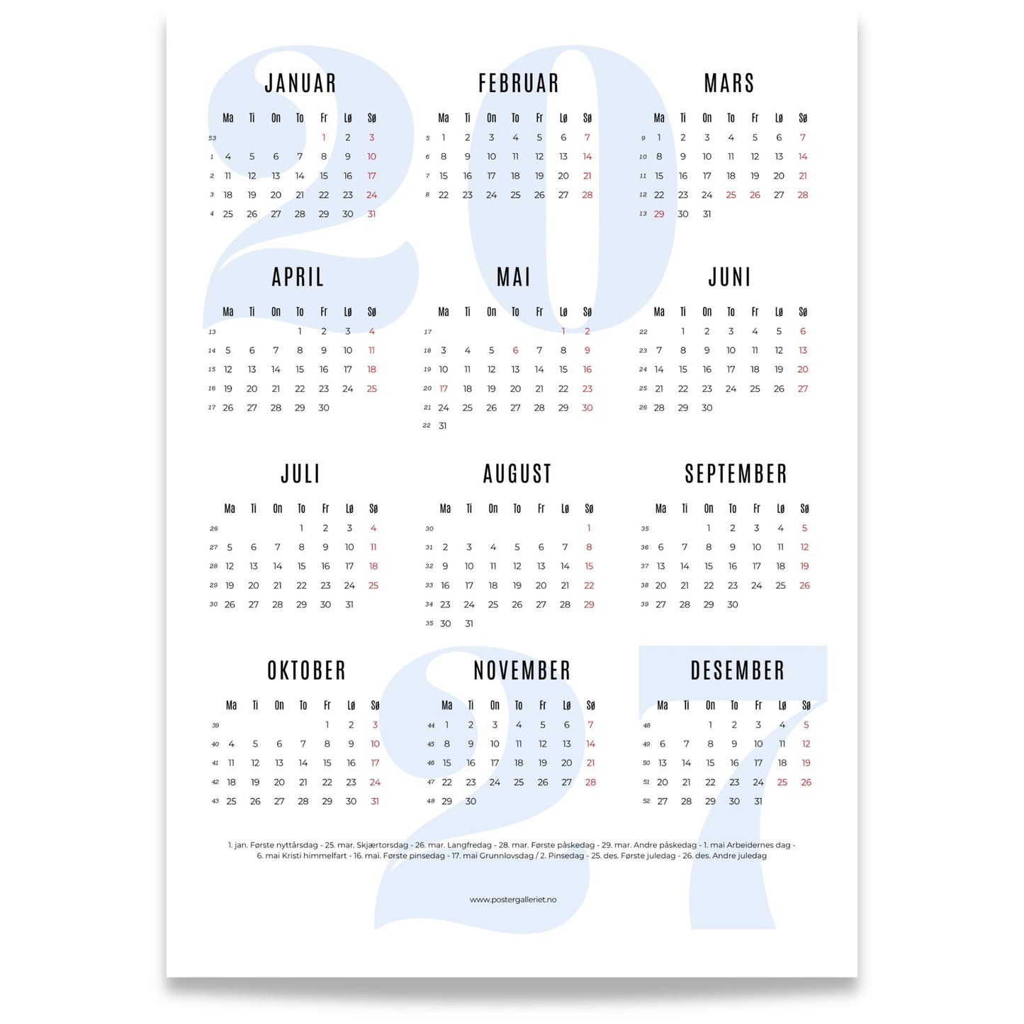 MINIMALISTISK KALENDER 2027 – årskalender i moderne design
